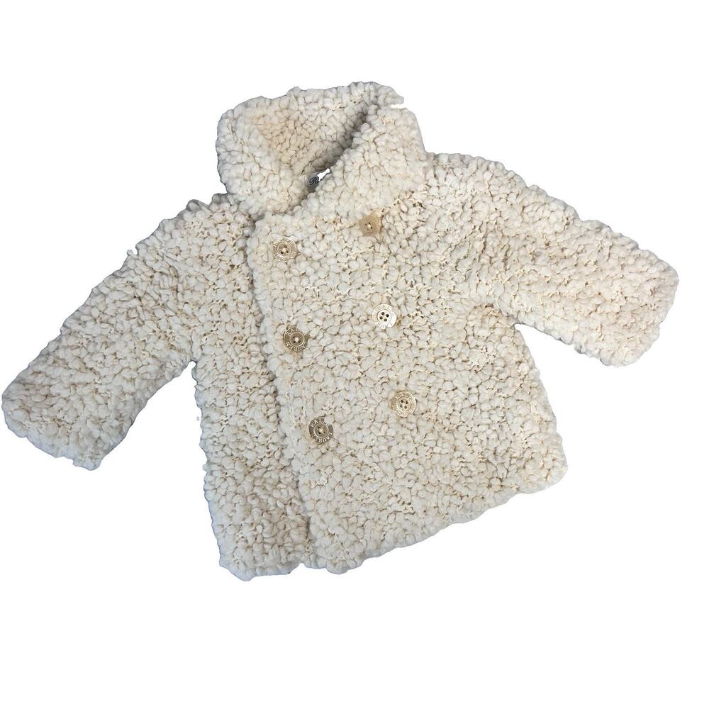 Ralph Lauren Baby Boys Pea Coat Jacket size 6 months Ivory Wool Loopy Hand Knit